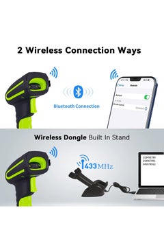 Excefore Handheld Upgraded 1D 2D QR Code Code Industrial Barcode Scanner with Wireless Charging Stand 1968 Feet Transmission Distance 433Mhz Wireless and Bluetooth 2in1 Shock Dust Proof Hands Free Green  - Image 4