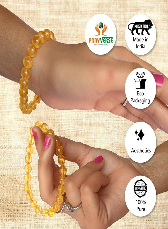 PRAYVERSE سوار من حجر السترين الطبيعي شبه الكريم، حجر كريستالي 8 مم | سوار من السترين الأصفر مع شهادة مختبرية للنجاح والصحة وتحقيق الأهداف وتعزيز الثقة بالنفس وجلب المال وتنشيط الشاكرات للرجال والنساء - Image 4