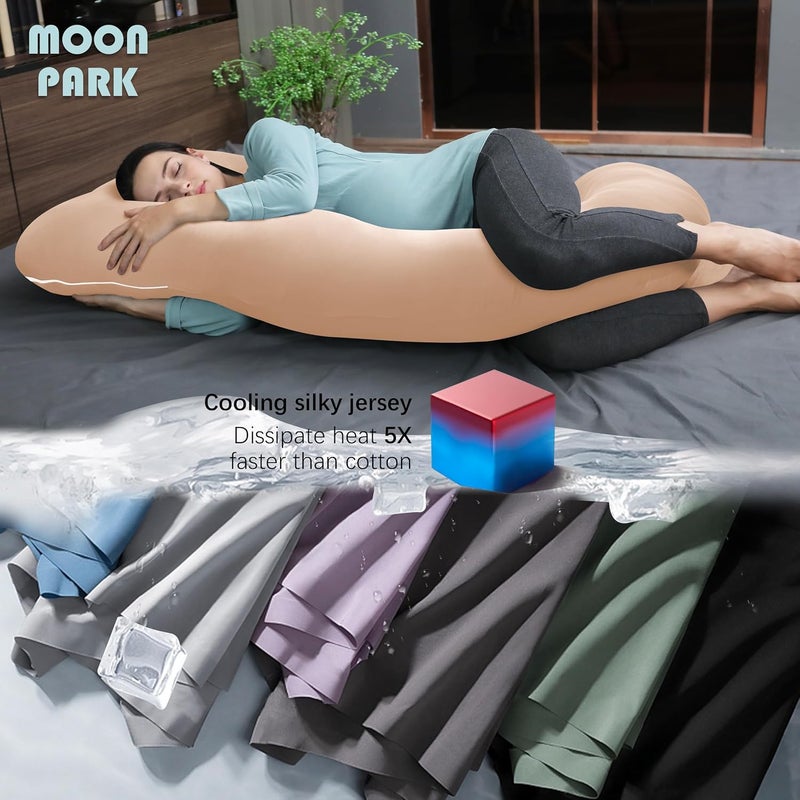 MOON PARK Pregnancy Pillows for Sleeping - U Shaped Full Body Maternity Pillow with Removable Cover - Support for Back, Legs, Belly, Hips - 57 Inch - Brown - Cooling Cover - Image 3