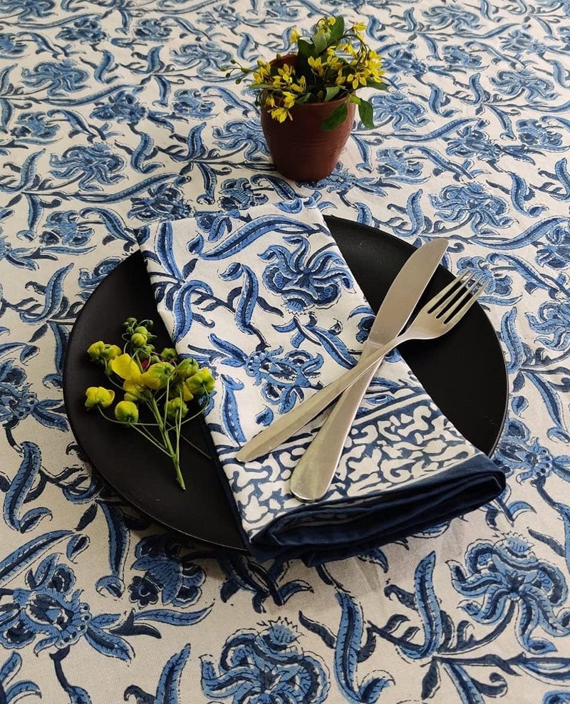 ATOSII Midnight Bloom Blue 100 Cotton Cloth Napkins Hand Block Floral Print Designer Table Linen Perfect for Dinners Weddings Cocktails Parties I 20 X 20 Inches I Set of 4 I - Image 5