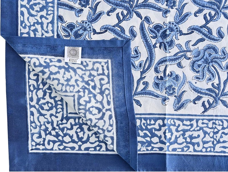 ATOSII Midnight Bloom Blue 100 Cotton Cloth Napkins Hand Block Floral Print Designer Table Linen Perfect for Dinners Weddings Cocktails Parties I 20 X 20 Inches I Set of 4 I - Image 3