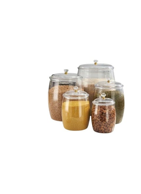 Shatterproof Acrylic Bean Storage Containers Set - 5 Pieces in Various Sizes with Spill-Proof Airtight Lids, in Stylish Sh Box