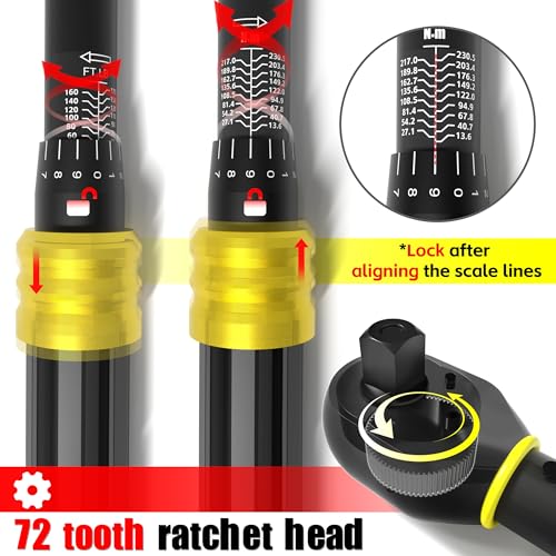 KJE 3PCS Torque Wrench Set, 1/4 & 3/8 & 1/2-Inch Drive 72-Tooth Adjustable Click Torque Wrenches, Maximum 170 ft.lb, Dual-Scales/Direction, ±3% Accuracy, For Bike, Motorcycle, Car, Lug nut, Automotive - Image 5