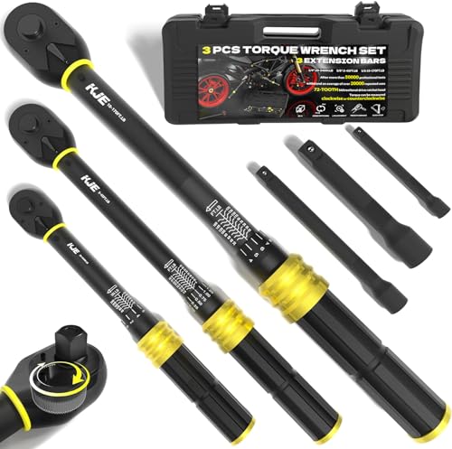 KJE 3PCS Torque Wrench Set, 1/4 & 3/8 & 1/2-Inch Drive 72-Tooth Adjustable Click Torque Wrenches, Maximum 170 ft.lb, Dual-Scales/Direction, ±3% Accuracy, For Bike, Motorcycle, Car, Lug nut, Automotive - Image 1
