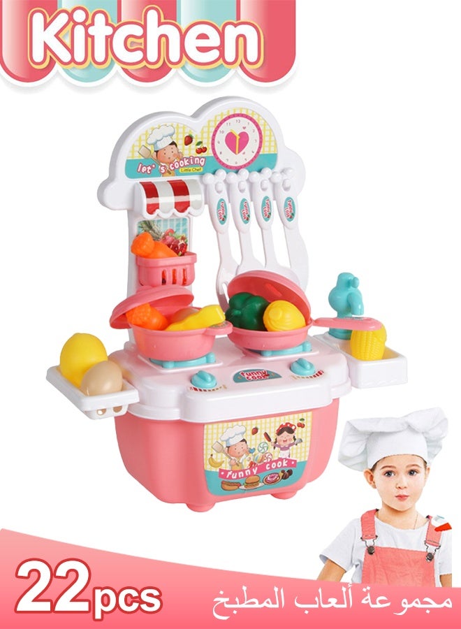 Kitchen Playset, 22PcsKid Play Kitchen Toy,Lightweight Pretend Kitchen Play Set with Play Sink,Toddler Kitchen Playset for Girls Boys ,Mini Kitchen Set for Real Cooking,Play Food Toy and Kitchen Accessories, Play House Toys Set,Mini Kitchen Playset Toy For 3 4 5 6 Years Old（Pink) - Image 1