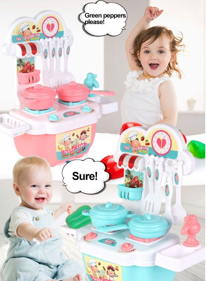 Kitchen Playset, 22PcsKid Play Kitchen Toy,Lightweight Pretend Kitchen Play Set with Play Sink,Toddler Kitchen Playset for Girls Boys ,Mini Kitchen Set for Real Cooking,Play Food Toy and Kitchen Accessories, Play House Toys Set,Mini Kitchen Playset Toy For 3 4 5 6 Years Old（Pink) - Image 3