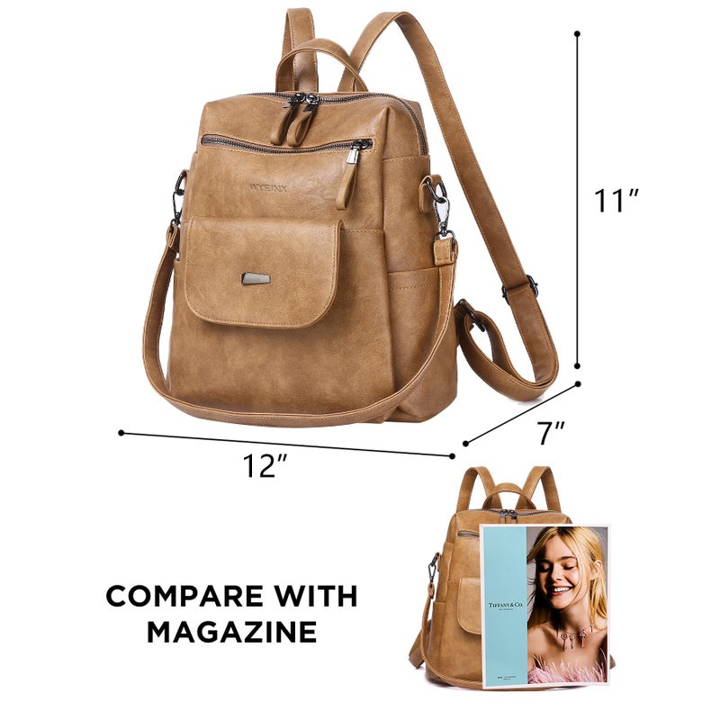 WYFJNX PU Leather Backpack Purse for Women Fashion Multipurpose Design Handbag Ladies Shoulder Bags Travel Backpack Camel - Image 2