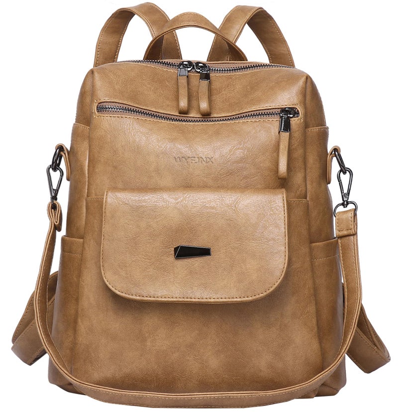 WYFJNX PU Leather Backpack Purse for Women Fashion Multipurpose Design Handbag Ladies Shoulder Bags Travel Backpack Camel - Image 1