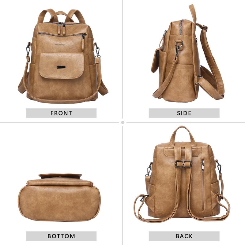 WYFJNX PU Leather Backpack Purse for Women Fashion Multipurpose Design Handbag Ladies Shoulder Bags Travel Backpack Camel - Image 3