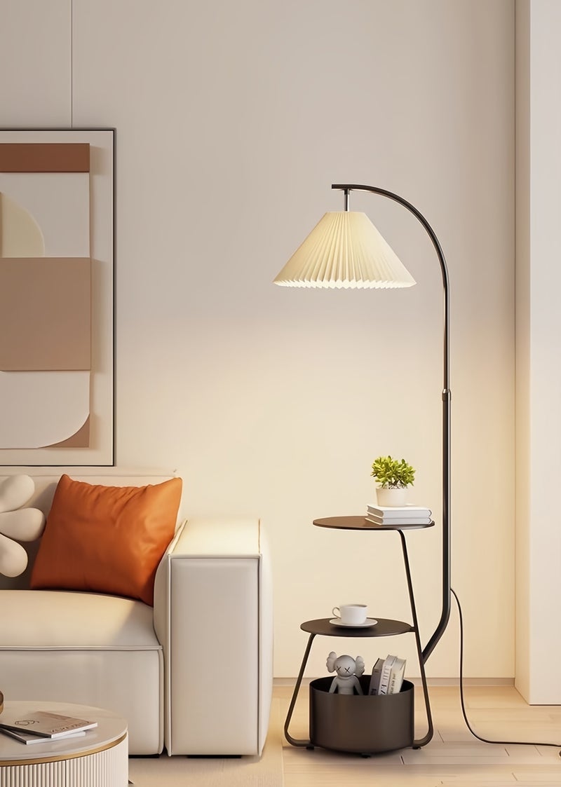 Sharpdo Nordic Curved Floor Lamp, With 3-Layer Side Table and Storage Drawer, Multi-functional Living Room and Bedroom Desk Lamp, Suitable for Reading and Decoration - Image 3