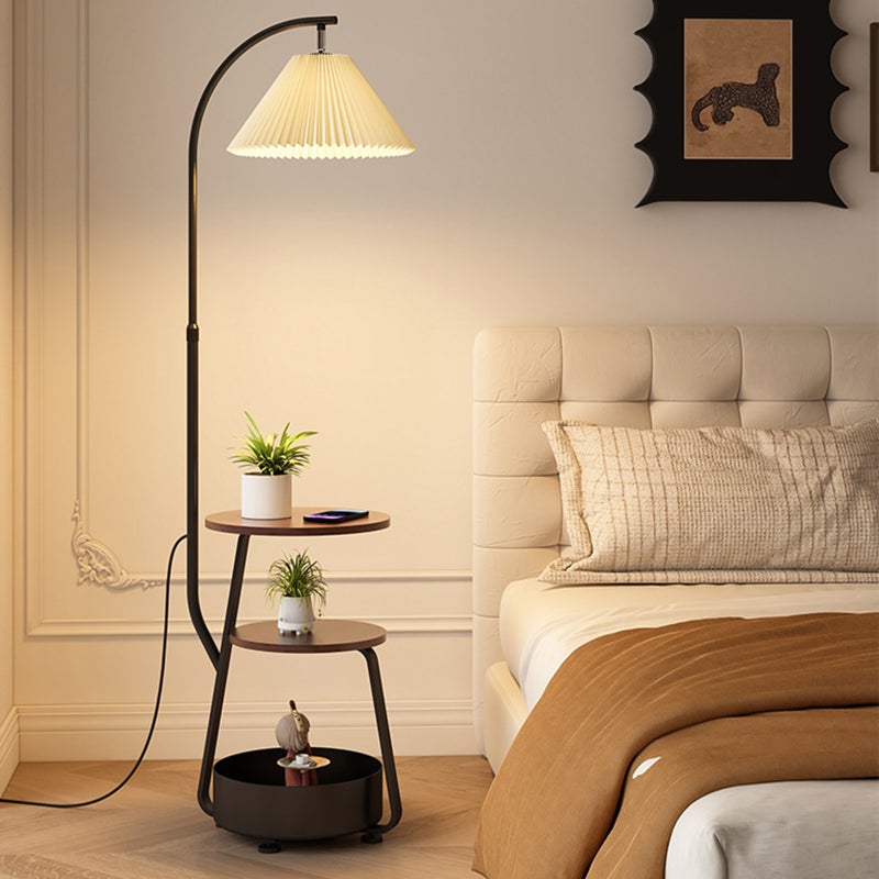 Sharpdo Nordic Curved Floor Lamp, With 3-Layer Side Table and Storage Drawer, Multi-functional Living Room and Bedroom Desk Lamp, Suitable for Reading and Decoration - Image 2