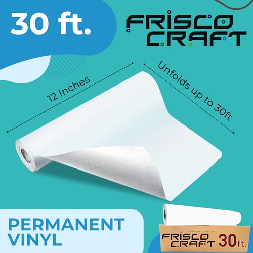 Frisco Craft لفة فينيل دائمة بيضاء غير لامعة من فريسكو كرافت - فينيل خارجي دائم، مقاوم للماء والطقس مع دعم سيليكوني - لاصق أبيض (12" × 30 قدم) - Image 2