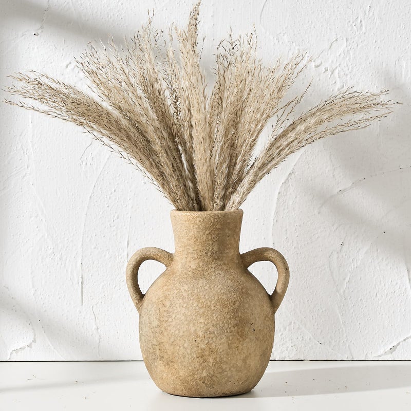SIDUCAL Rustic Ceramic Farmhouse Flower Vase with 2 Handles Terracotta Vase Decorative Pottery Flower for Home Decor Table Wedding Living Room Shelf Decor 73 Inch Brown