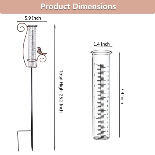 HOBYLUBY Rain Gauge Outdoor, 7 Inch Rain Gauges for Measuring Precipitation, Garden Yard Decor - Image 2