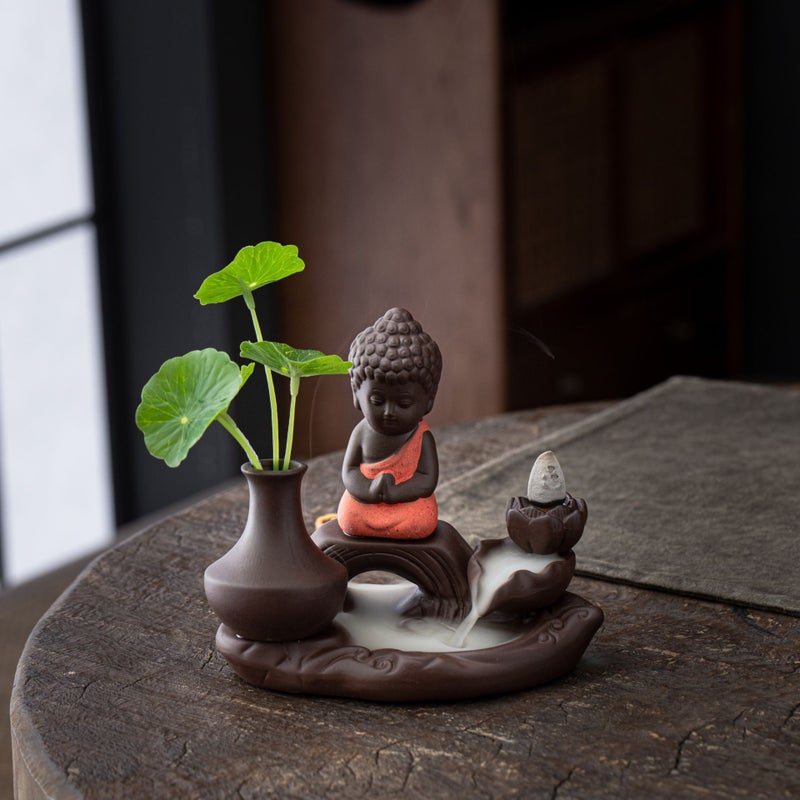 New Backflow Incense Burner Tea Pet Ornaments Creative Sea View Purple Sand Mountain Flowing Water Small Monk Ceramic Home Ornaments - Image 1