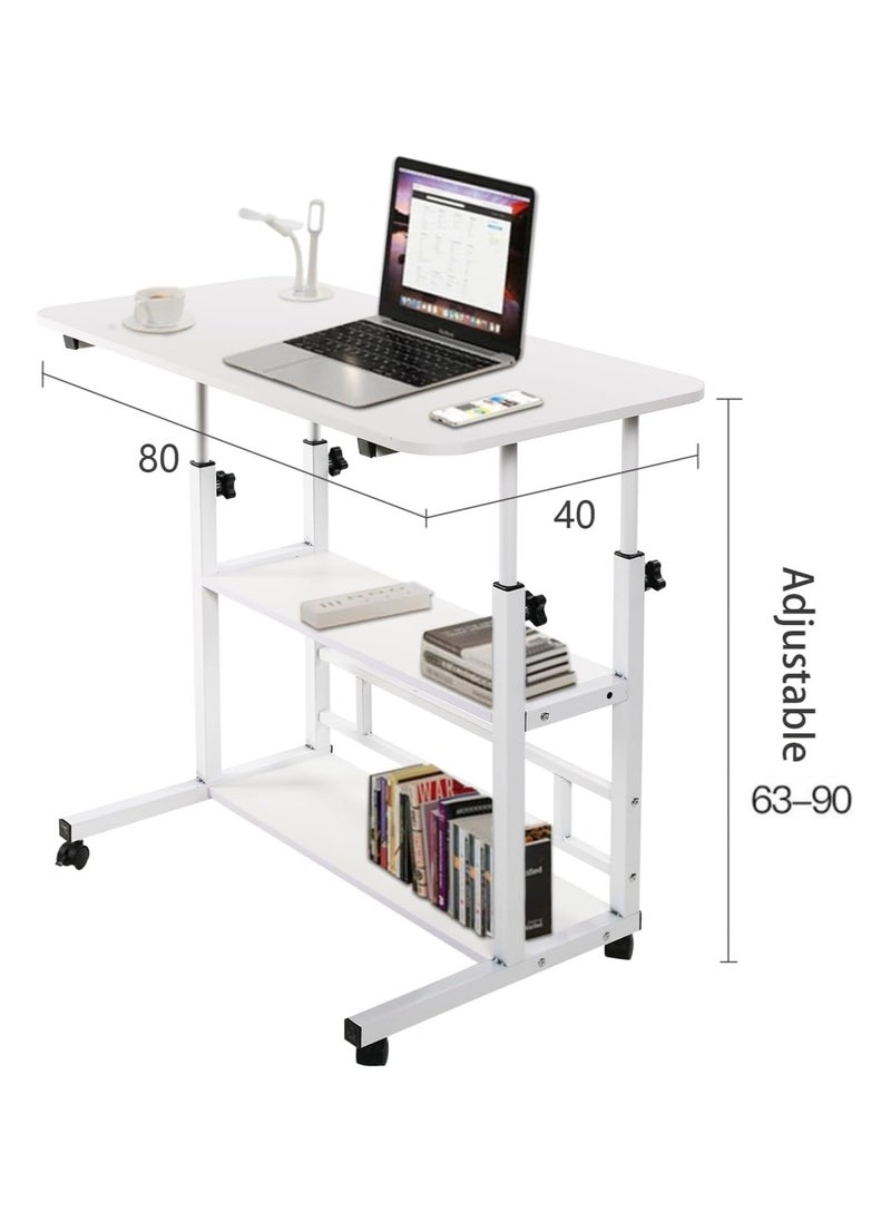 Standing Desk with Wheels, Mobile End Table Height Adjustable Bedside Table Laptop Rolling Cart C Shaped TV Tray with Storage Shelves for Sofa Couch