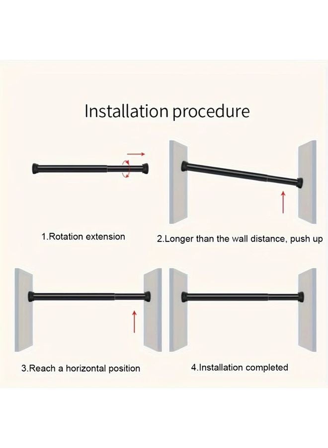Black No Drill Telescopic Rod With Built In Spring Heavy Duty Metal Support 85 165cm - Image 5
