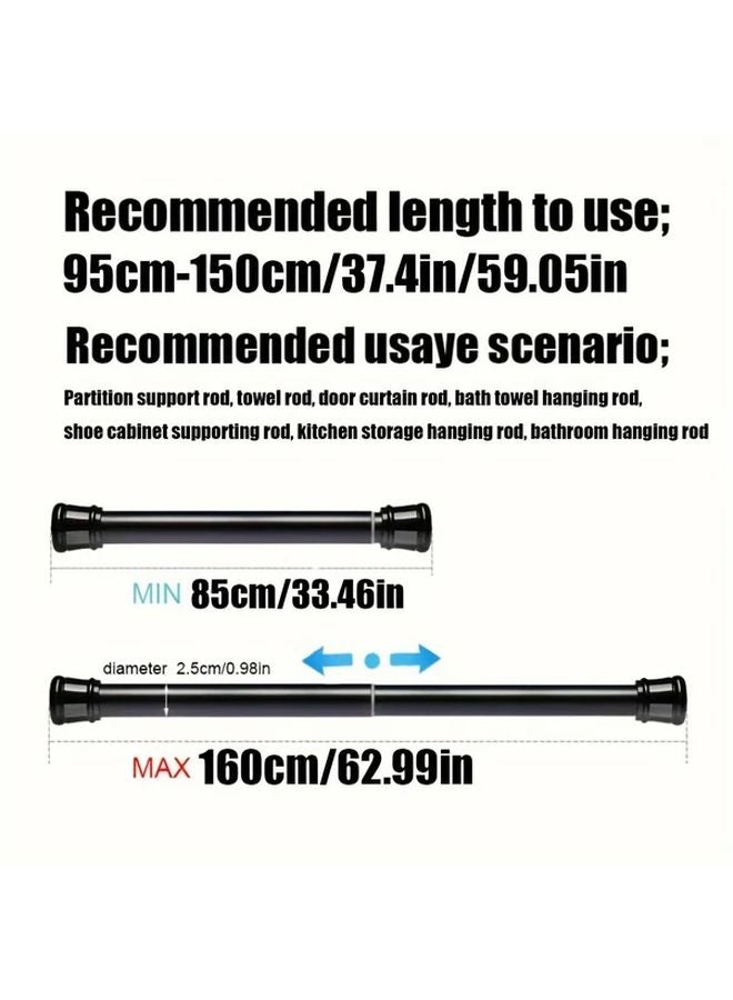 Black No Drill Telescopic Rod With Built In Spring Heavy Duty Metal Support 85 165cm - Image 1