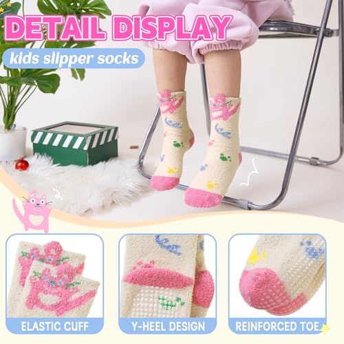 Eyean Kids Fuzzy Socks Non Slip Soft Fluffy Slipper Grips Socks Warm Plush Cozy Cabin Boy Girls Crew Socks 6 Pairs (Cartoon, 4-7 Years) - Image 4