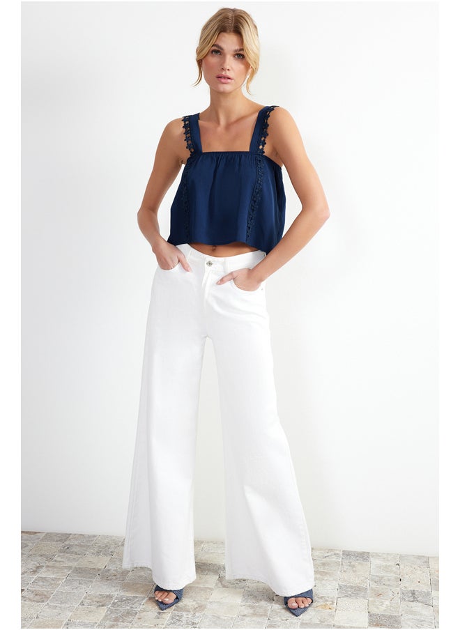 trendyol - Navy Blue Lace Detailed Crinkle Woven Blouse TWOSS24BZ00024 - Image 1