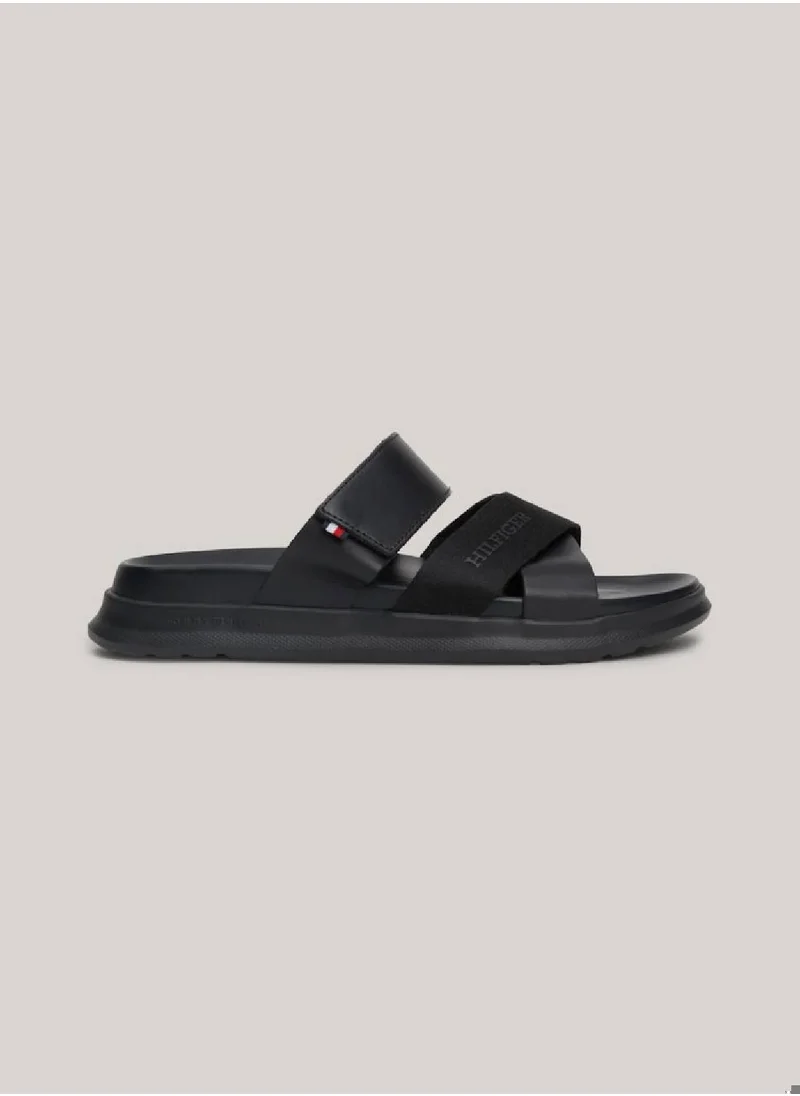 TOMMY HILFIGER Men's Density Hilfiger Leather Sandals/ Flip-Flops - Leather, Black