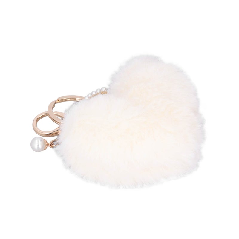 Keychain Pom Pom Heart Shaped Fluffy Soft Plush Odorless Fadeless Wide Application Zinc Alloy Durable Backpack KeychainWhite - Image 4