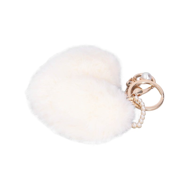 Keychain Pom Pom Heart Shaped Fluffy Soft Plush Odorless Fadeless Wide Application Zinc Alloy Durable Backpack KeychainWhite - Image 2