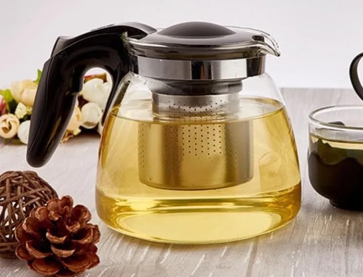 JYOT CREATION Borosilicate Glass Teapot with Stainless Steel Infuser Lid Tea Kettle Stovetop Safe Heat Resistant Strainer Perfect for Tea and Coffee Maker 1000ML - Image 1
