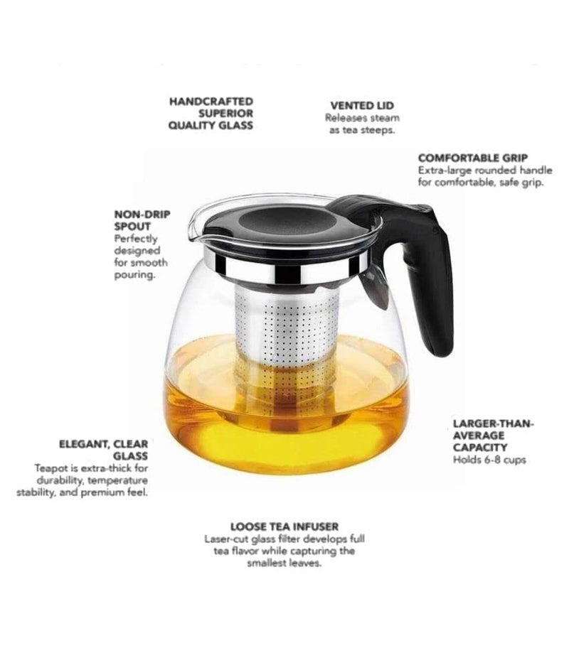 JYOT CREATION Borosilicate Glass Teapot with Stainless Steel Infuser Lid Tea Kettle Stovetop Safe Heat Resistant Strainer Perfect for Tea and Coffee Maker 1000ML - Image 5