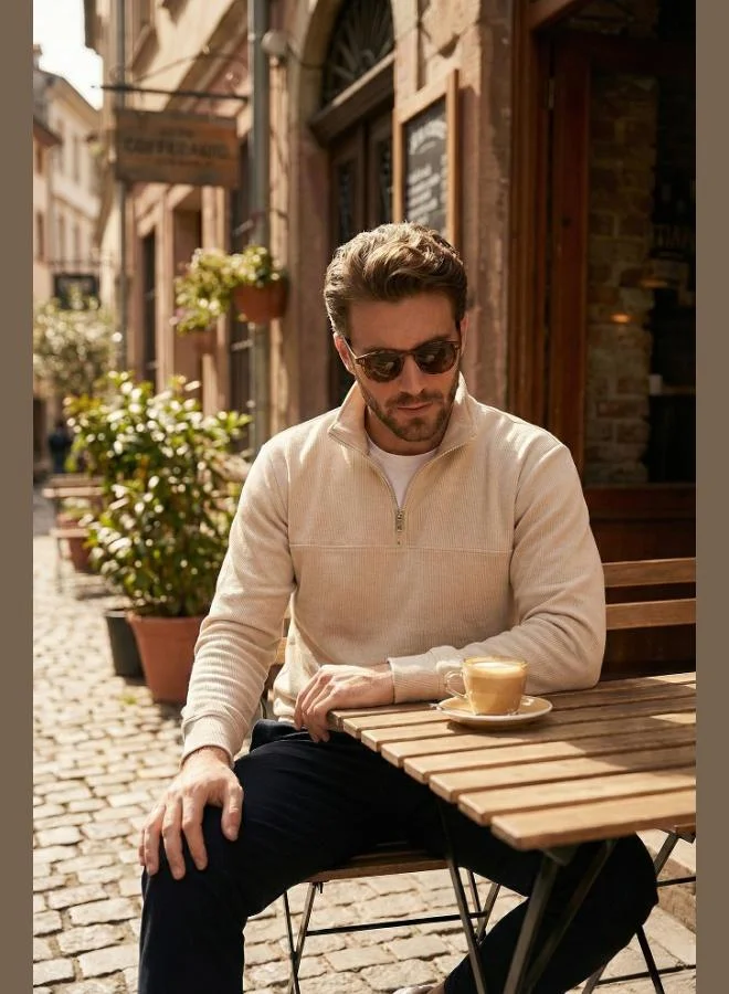 Buratti Buratti Cotton Regular Fit Half Zipper Stand Collar Sweater Men's SWEATER 456112