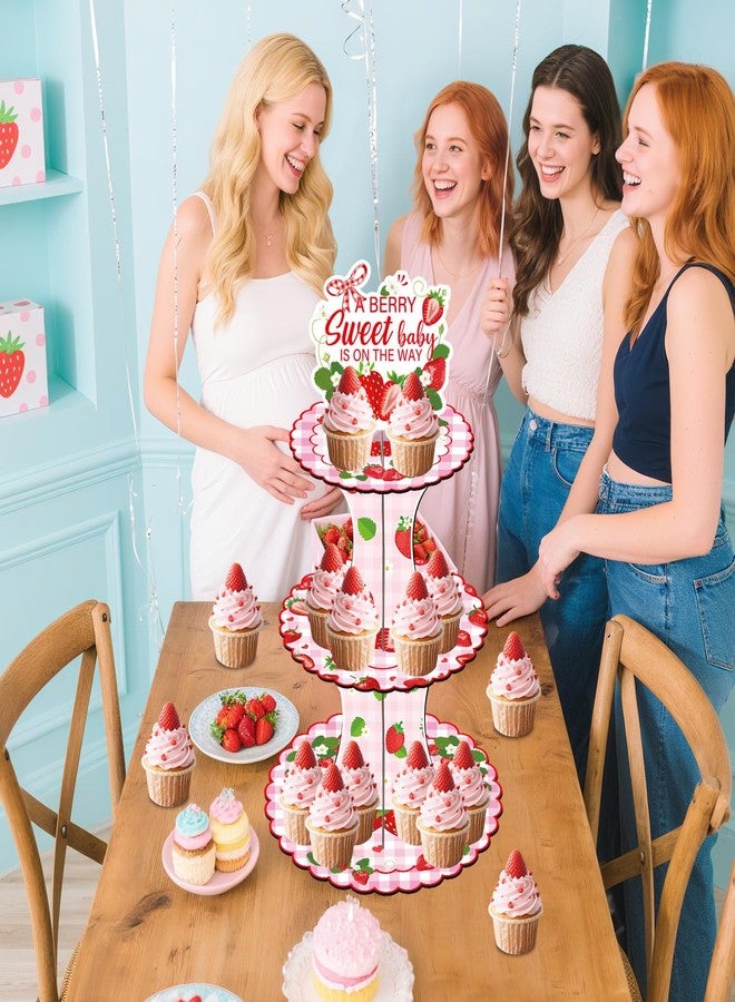 Keluna Strawberry Baby Shower Party Decorations - 3 Tier Strawberry Baby Shower Supplies Strawberry Themed Cupcake Stand Decor A Berry Sweet Baby Is On The Way For Kids Girl Decorations - Image 5
