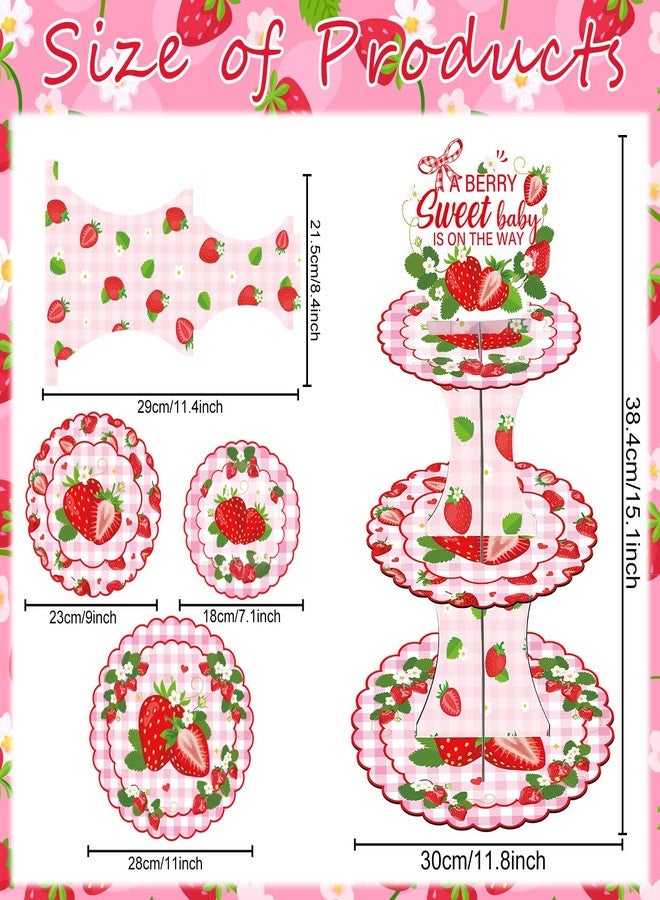 Keluna Strawberry Baby Shower Party Decorations - 3 Tier Strawberry Baby Shower Supplies Strawberry Themed Cupcake Stand Decor A Berry Sweet Baby Is On The Way For Kids Girl Decorations - Image 2