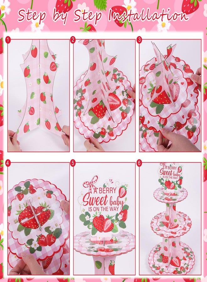 Keluna Strawberry Baby Shower Party Decorations - 3 Tier Strawberry Baby Shower Supplies Strawberry Themed Cupcake Stand Decor A Berry Sweet Baby Is On The Way For Kids Girl Decorations - Image 4