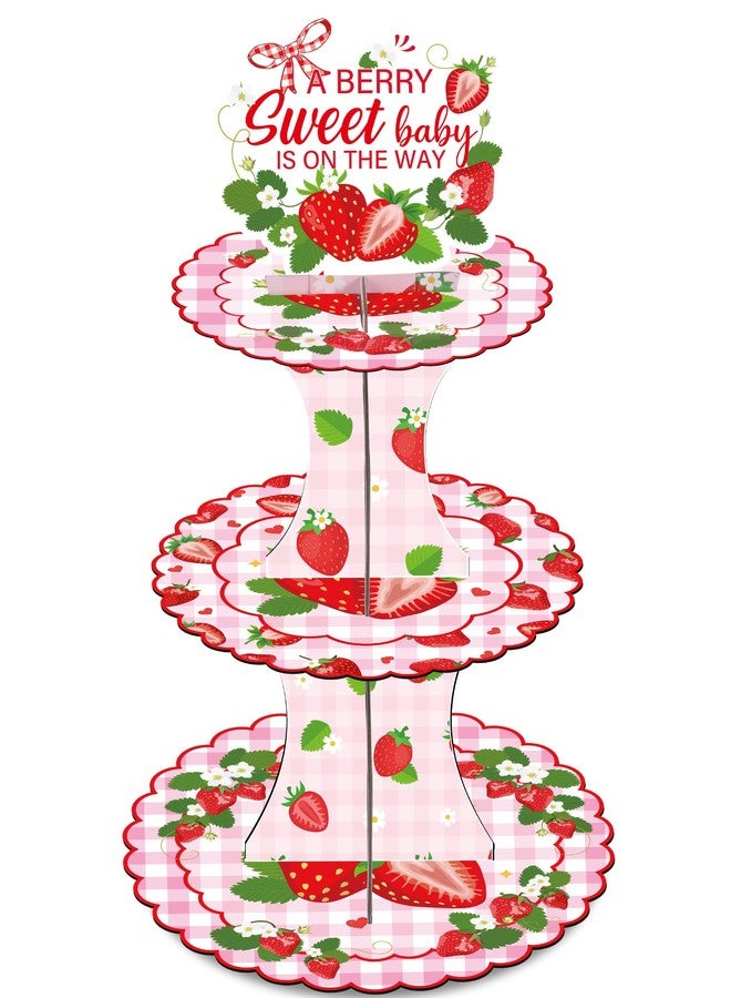 Keluna Strawberry Baby Shower Party Decorations - 3 Tier Strawberry Baby Shower Supplies Strawberry Themed Cupcake Stand Decor A Berry Sweet Baby Is On The Way For Kids Girl Decorations - Image 1
