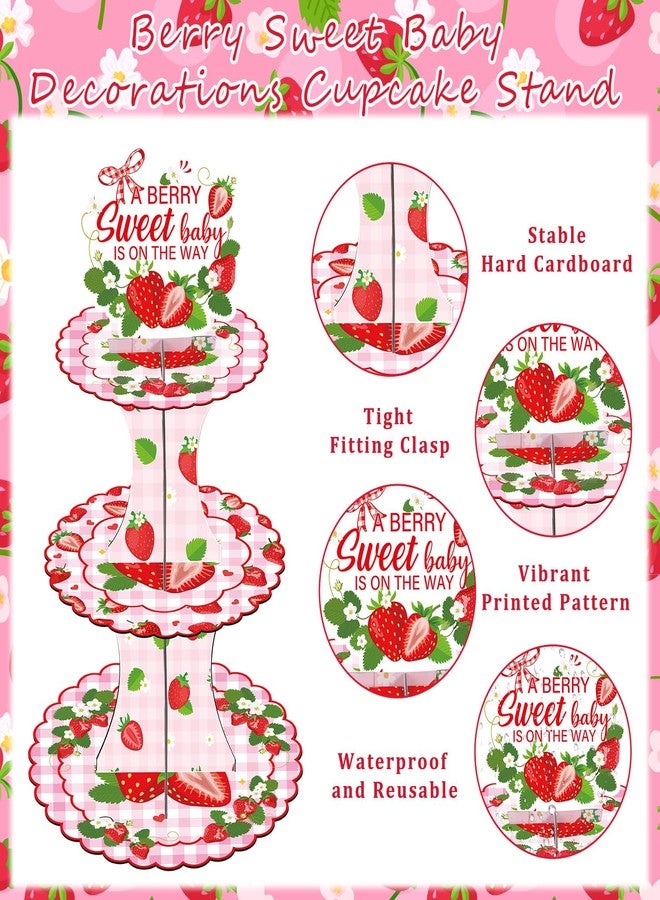 Keluna Strawberry Baby Shower Party Decorations - 3 Tier Strawberry Baby Shower Supplies Strawberry Themed Cupcake Stand Decor A Berry Sweet Baby Is On The Way For Kids Girl Decorations - Image 3