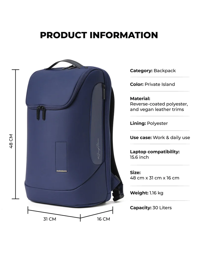 Mokobara The Transit Backpack 2.0 Premium Nylon 15.6" 30L Unisex Laptop Bag with Luggage Sleeve (Blue)