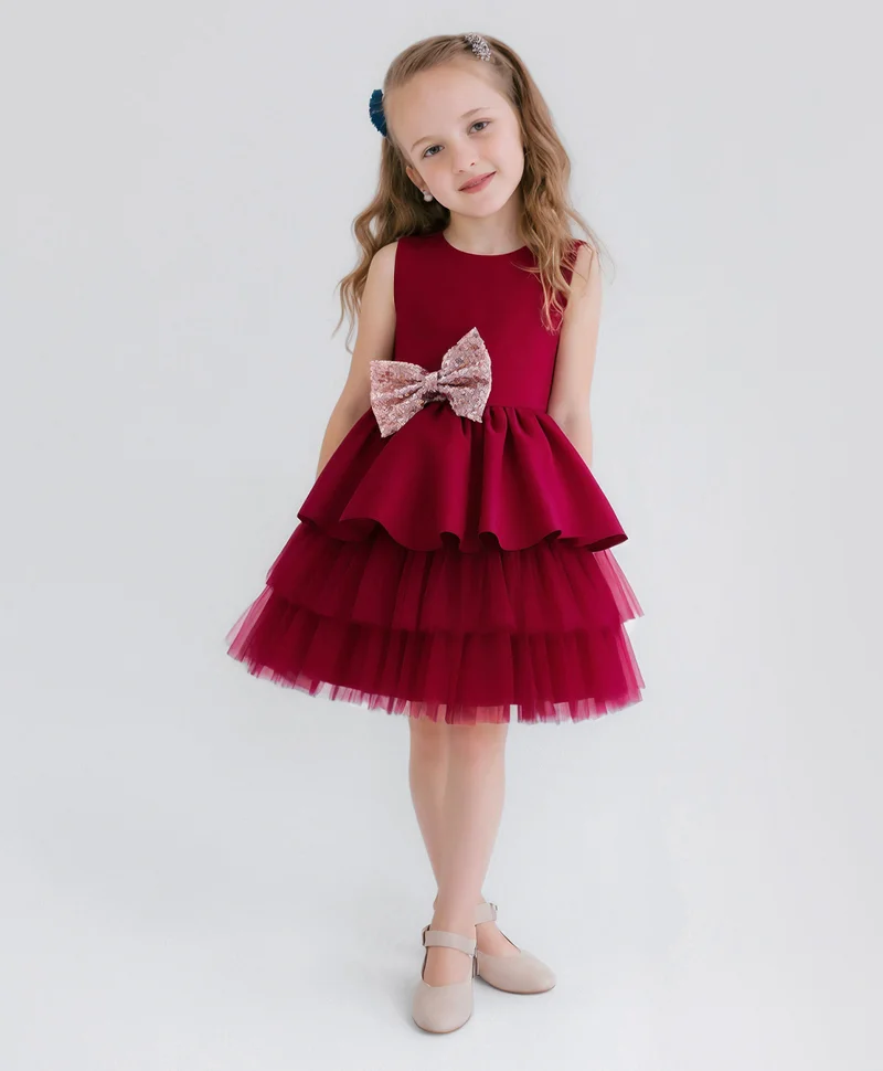 مارك وميا فستان مارك وميا بلا أكمام مع تفاصيل فيونكة - عنابي