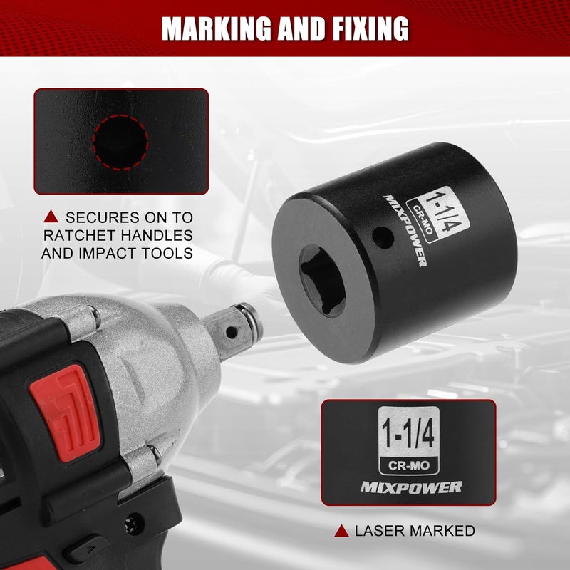 MIXPOWER 1/2" Drive Shallow Impact Socket, CR-MO, 1-1/4", 6 Point, Radius Corner Design, Axle Nut Impact Grade Socket for Easy Removal - Image 5