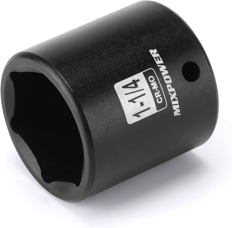 MIXPOWER 1/2" Drive Shallow Impact Socket, CR-MO, 1-1/4", 6 Point, Radius Corner Design, Axle Nut Impact Grade Socket for Easy Removal - Image 2