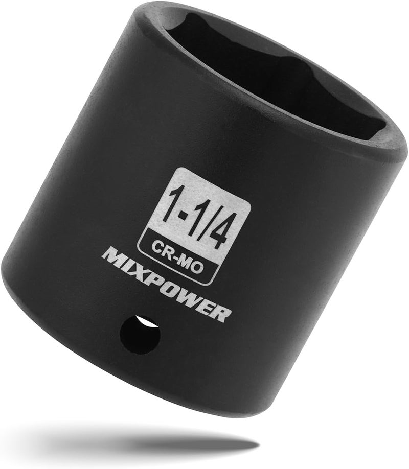 MIXPOWER 1/2" Drive Shallow Impact Socket, CR-MO, 1-1/4", 6 Point, Radius Corner Design, Axle Nut Impact Grade Socket for Easy Removal - Image 1