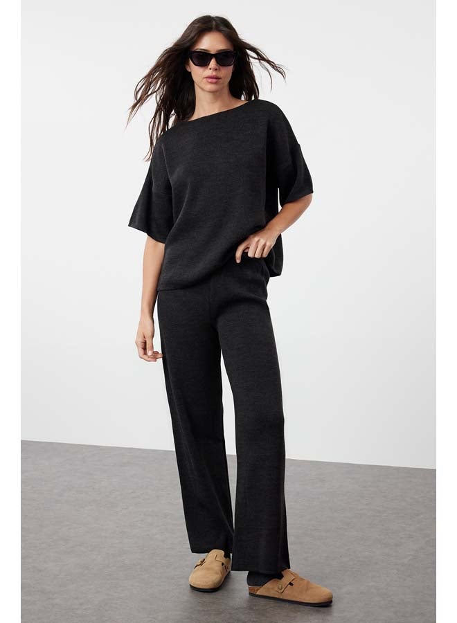 trendyol Anthracite Basic Three Quarter Sleeve Knitwear Top-Top Set TWOAW25AU00013 - Image 2