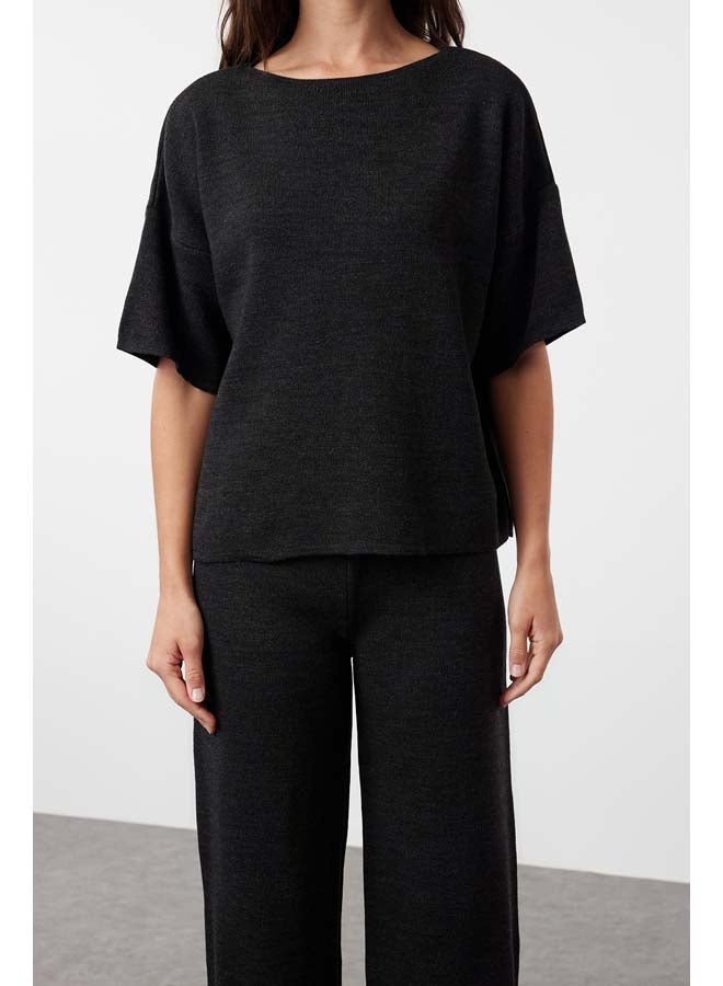 trendyol Anthracite Basic Three Quarter Sleeve Knitwear Top-Top Set TWOAW25AU00013 - Image 3