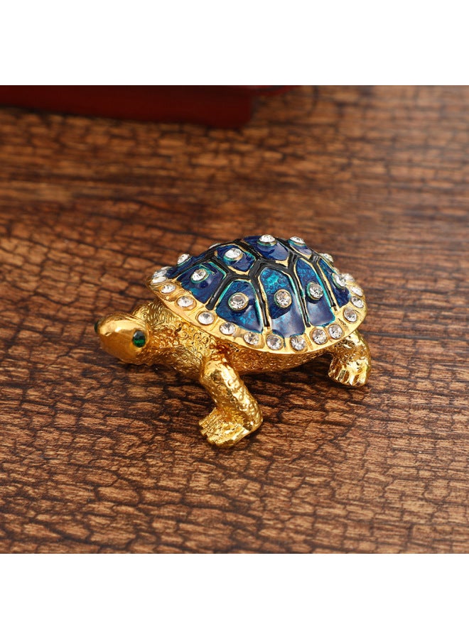 5.5*3.5cm | Vintage Turtle-Shaped Metal Jewelry Box in Blue | Intricate Craftsmanship, Velvet Lining, Decorative Accessory | Compact Storage for Necklaces, Rings, Earrings | Unique Desktop Gift for Women & Collectors