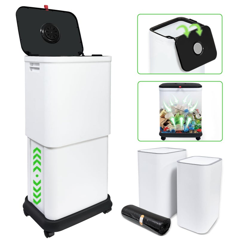 HI NINGER 3 عبوة سلة مهملات مطبخ مع غطاء سعة 13 جالون سلة مهملات للمنزل المكتب غرفة النوم غرفة المعيشة في الهواء الطلق سلة مهملات سعة 45 لتر تأتي مع سلتين مهملات للحمام سعة 22 جالون مع أغطية مع كيس قمامة