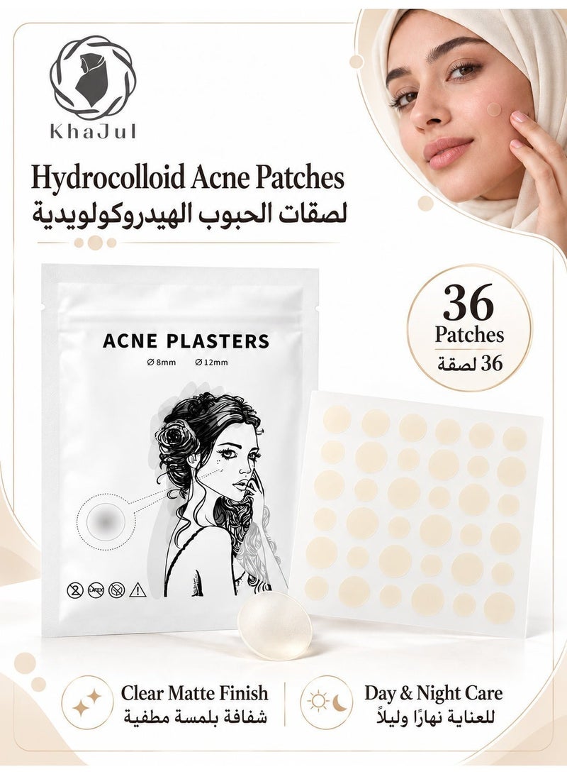 KHAJUL 36 Pcs Hydrocolloid Acne Patches, Invisible Pimple Spot Treatment Cover, Absorbing Blemish Patches for Face with 6-8 Hour Fast Healing, Clear Matte Finish, Daily Skincare for Women Men - Image 1