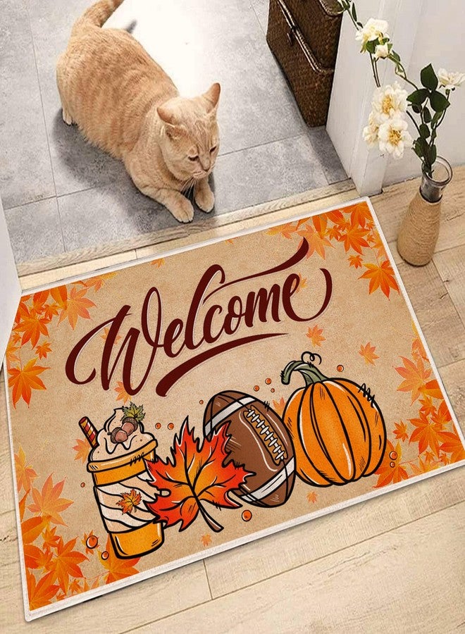 BTPIEL Fall Door Mat 17x29 Inch, Pumpkin Football Fall Welcome Doormat Outdoor, Autumn Rugs for Front Door Kitchen Porch Decor - Image 1