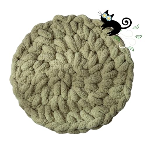 Urnat Cat ExtraSoft Kneading Mat Handmade Washable Round Cat Pad Blanket for Indoor Kittens Plush Breathable Cushion Bed for Cat Trees Sofas Floors GreenMedium - Image 1