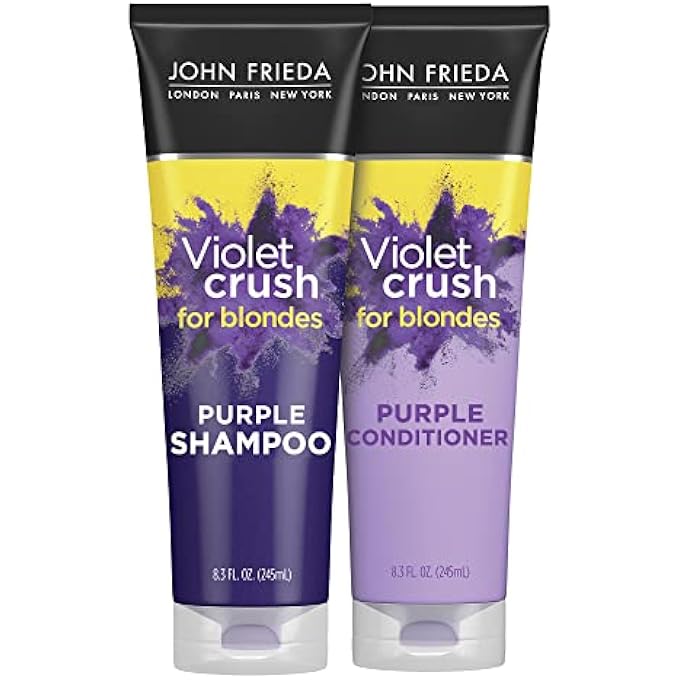 John Frieda VIOLET CRUSH PURPLE SHAMPOO AND CONDITIONER SET FOR BLONDE HAIR, NEUTRALIZES YELLOW TONES FOR BLEACHED, BLONDE, AND PLATINUM HAIR, 8.3 OZ, PACK OF 2 - Image 1