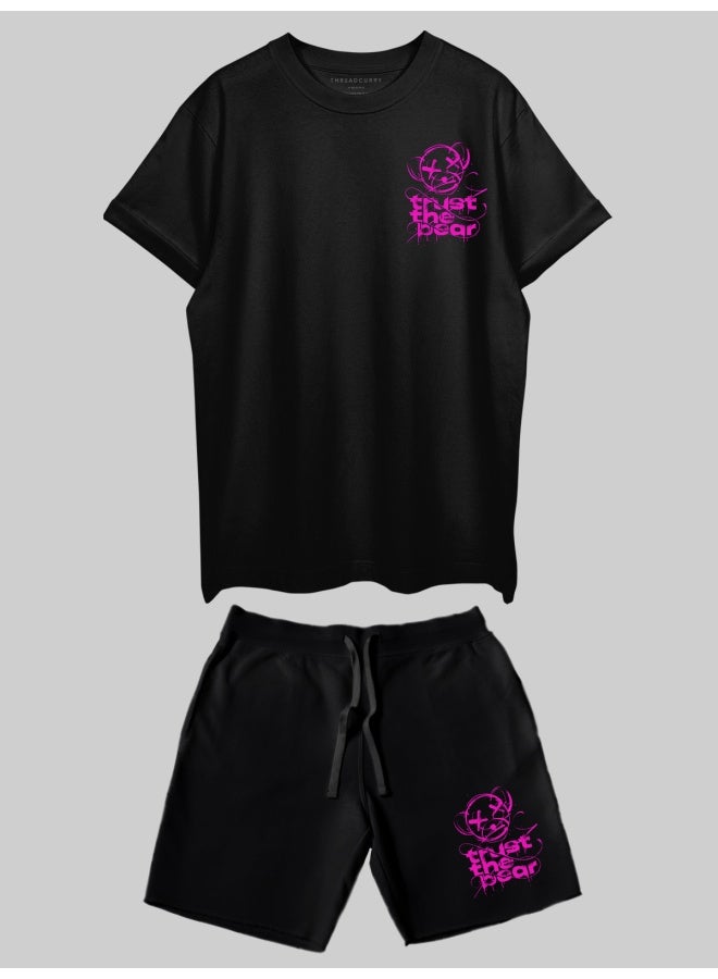 THREADCURRY THREADCURRY Trust The Bear Printed Co-ord Set for Men - Half Sleeve Oversized T-Shirt and Shorts  - Image 3