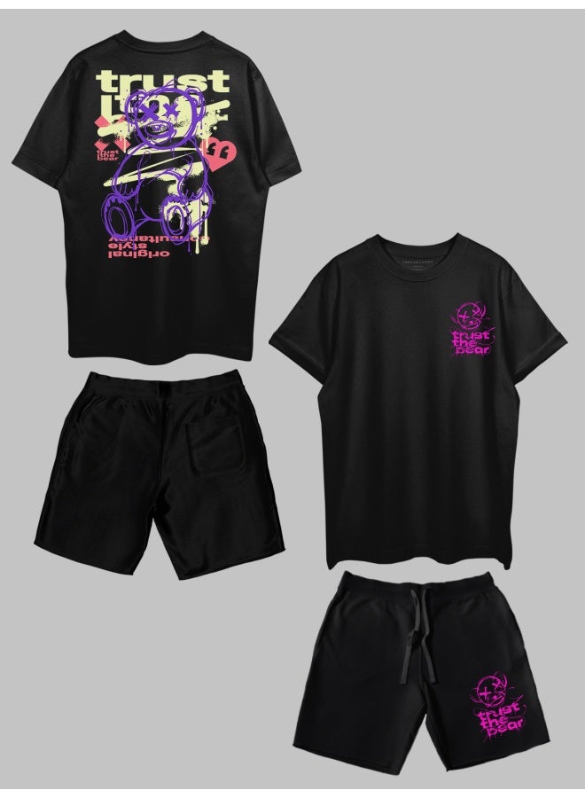 THREADCURRY THREADCURRY Trust The Bear Printed Co-ord Set for Men - Half Sleeve Oversized T-Shirt and Shorts  - Image 1